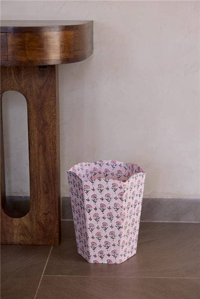 Block Printed Waste Paper Basket - Ditsy Floral Blush