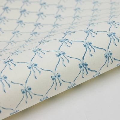 Hand Block Printed Wrapping Paper Sheets - Blue Bows
