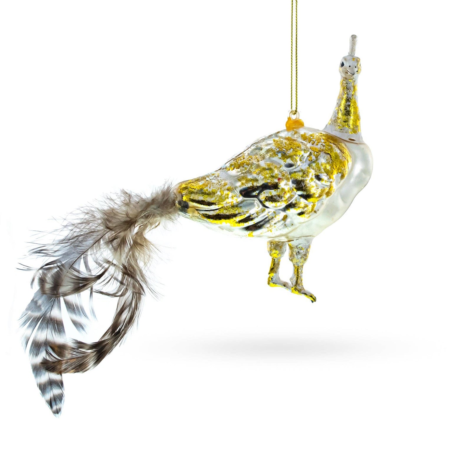 Regal Golden Peacock Glass Christmas Ornament | Putti Christmas Decorations 