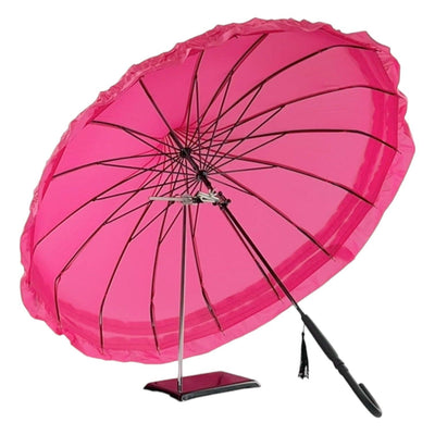 Boutique Frilled Pagoda Umbrella Rose Red
