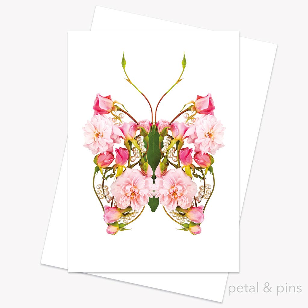 Petal & Pins Butterfly Pearls Floral Greeting Card