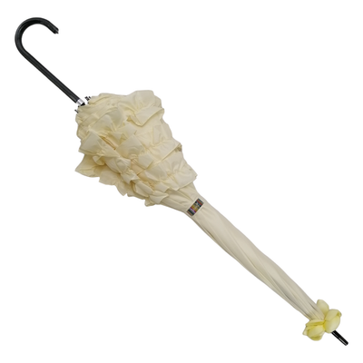 Triple Frill Stick Auto Umbrella  Beige