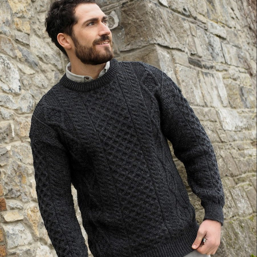Inis Mor Aran Crew Neck Sweater - Charcoal | Putti Fine Fashions 