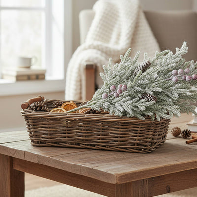 Flocked Cedar with Pinecones and Berries Spray