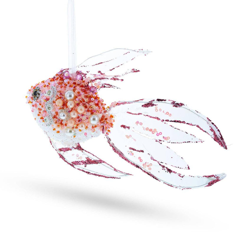 Beaded Pink Coral Reef Fish Glass Christmas Ornament |. Putti Christmas Decorations 