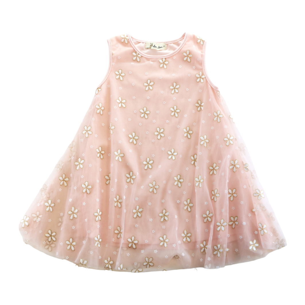 Doe a Dear Blush Pink Glitter Floral Mesh Dress