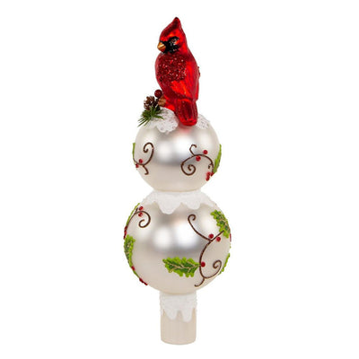 Glass Holly and Cardinal Tree Topper | Putti Christmas Decorations
