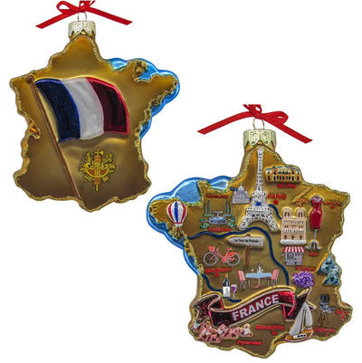 France Map Glass Ornament  | Putti Christmas Decorations