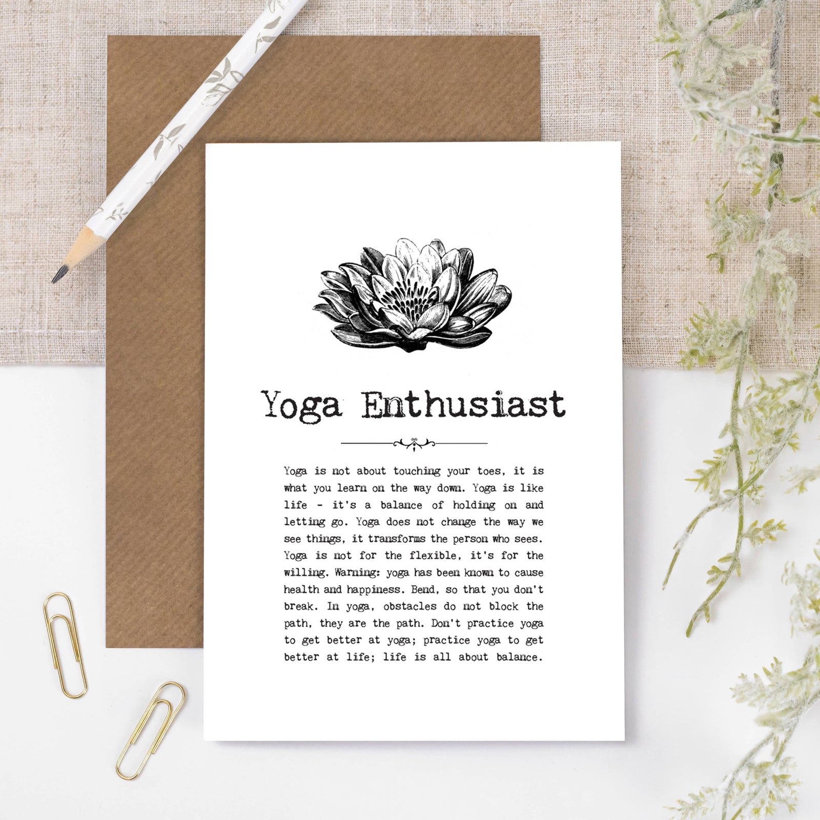 Yoga Inspiring Greeting Card with Lotus Flower