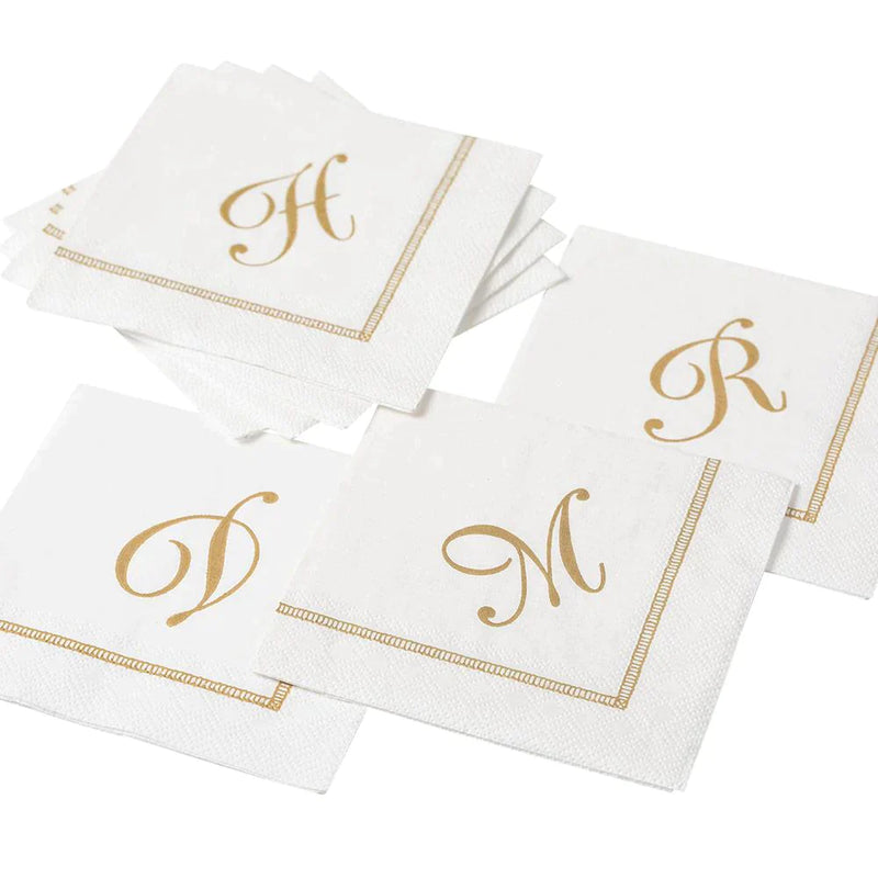 Hemstitch Script Initial Paper Cocktail Napkins - L | Putti Celebrations Canada 
