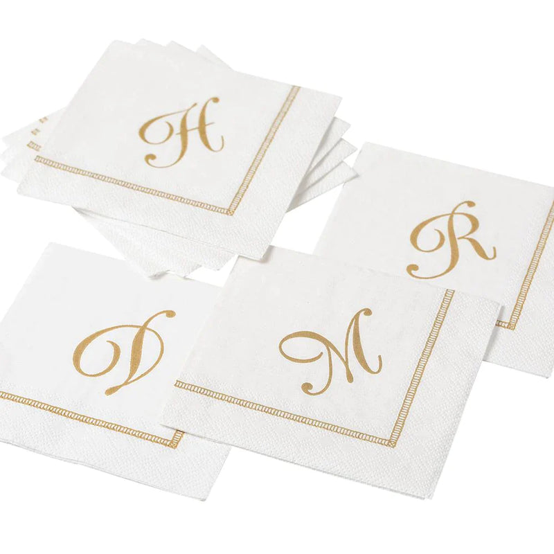 Hemstitch Script Initial Paper Cocktail Napkins - K