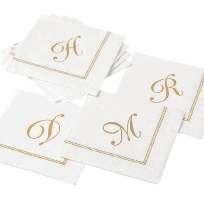 Hemstitch Script Initial Paper Cocktail Napkins - G | Putti Celebrations Canada