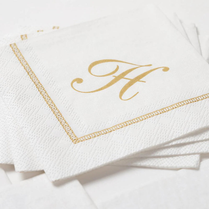 Hemstitch Script Initial Paper Cocktail Napkins - M