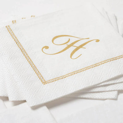 Hemstitch Script Initial Paper Cocktail Napkins - T | Putti Celebrations Canada