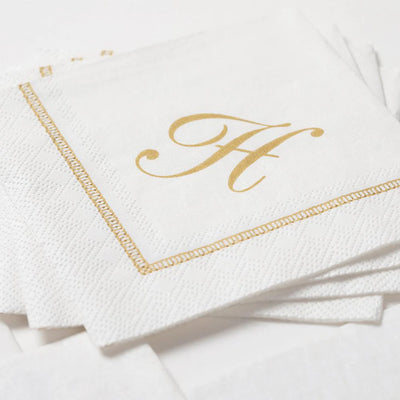 Hemstitch Script Initial Paper Cocktail Napkins - C