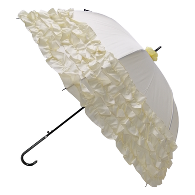 Triple Frill Stick Auto Umbrella  Beige