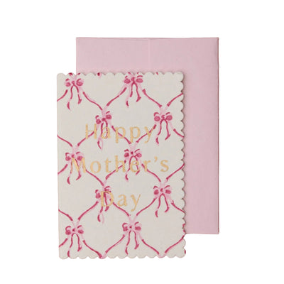 Hand Block Printed Greeting Card - Mother's Day Pink Bows