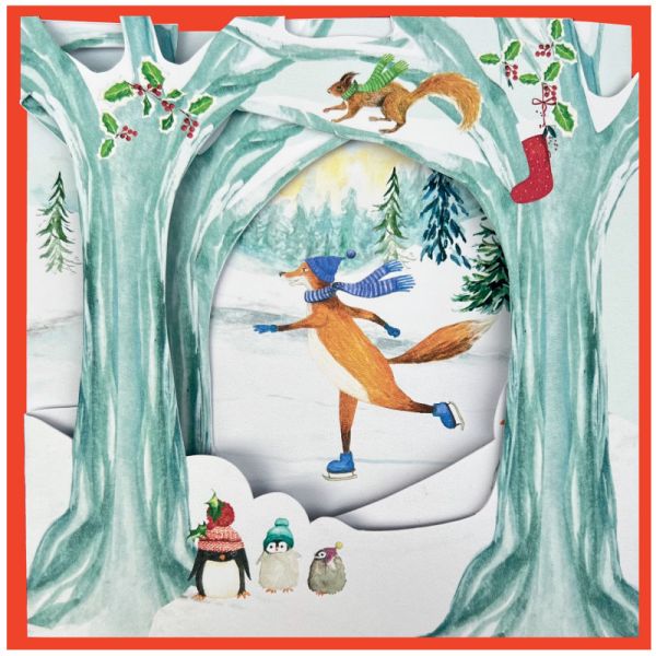 Skating Fox Foldout Christmas Card