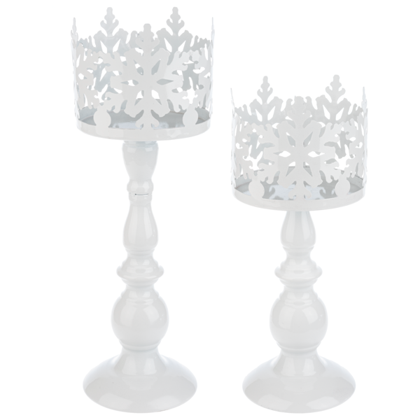 White Laser Cut Snowflake Pillar Candle Holder | Putti Christmas Decorations 