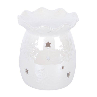 Iridescent White Snowflake Winter Oil Burner and Wax Warmer