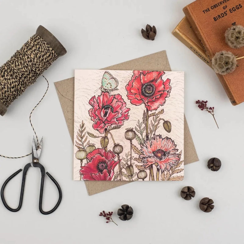 Poppies and Butterfly Greeting Card | Putti Fine Furnishings Canada 