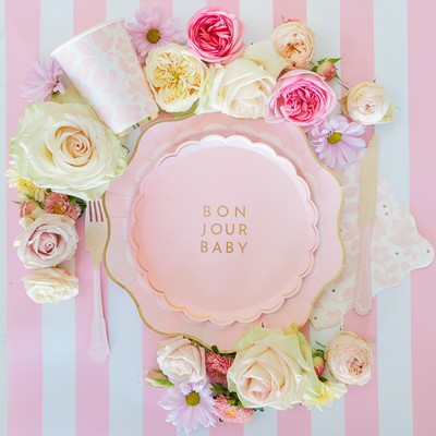 Pink Floral Ppaer Dinner Plates