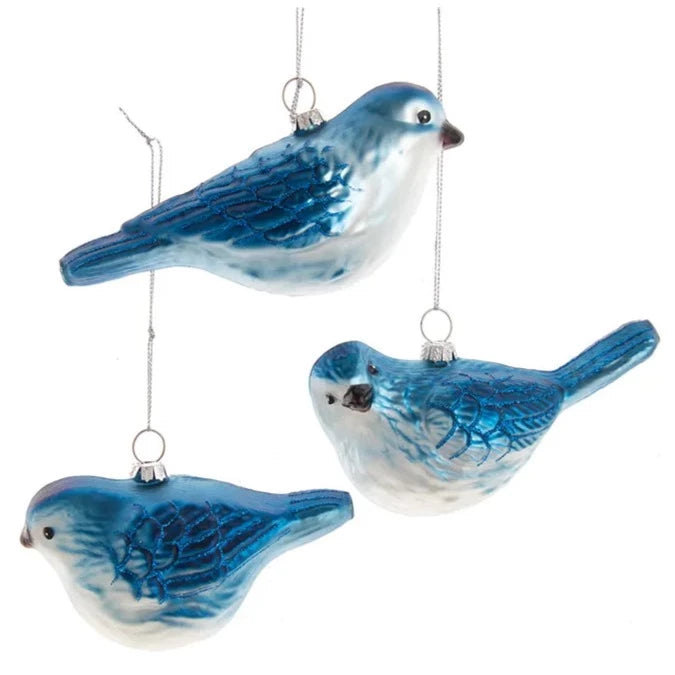 kurt Adler Glittered Blue Bird Glass Ornament  | Putti Christmas Decorations