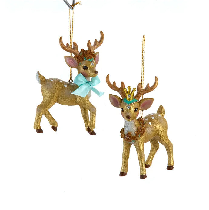 Aqua & Gold Reindeer Ornaments | Putti Christmas Decorations 