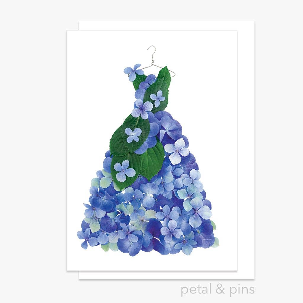 Petal & Pins Blue Hydrangea Dress Floral Greeting Card
