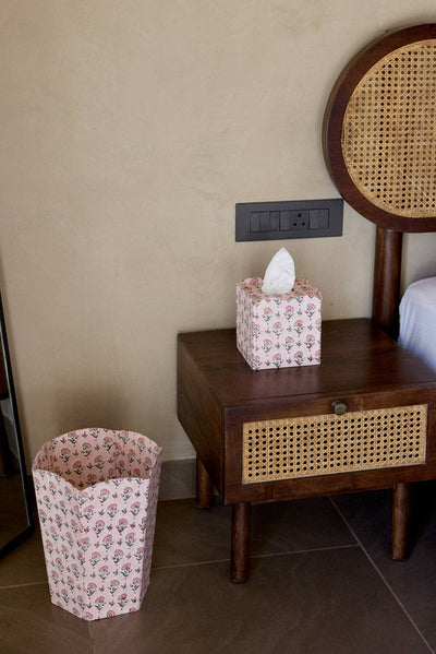 Block Printed Waste Paper Basket - Ditsy Floral Blush