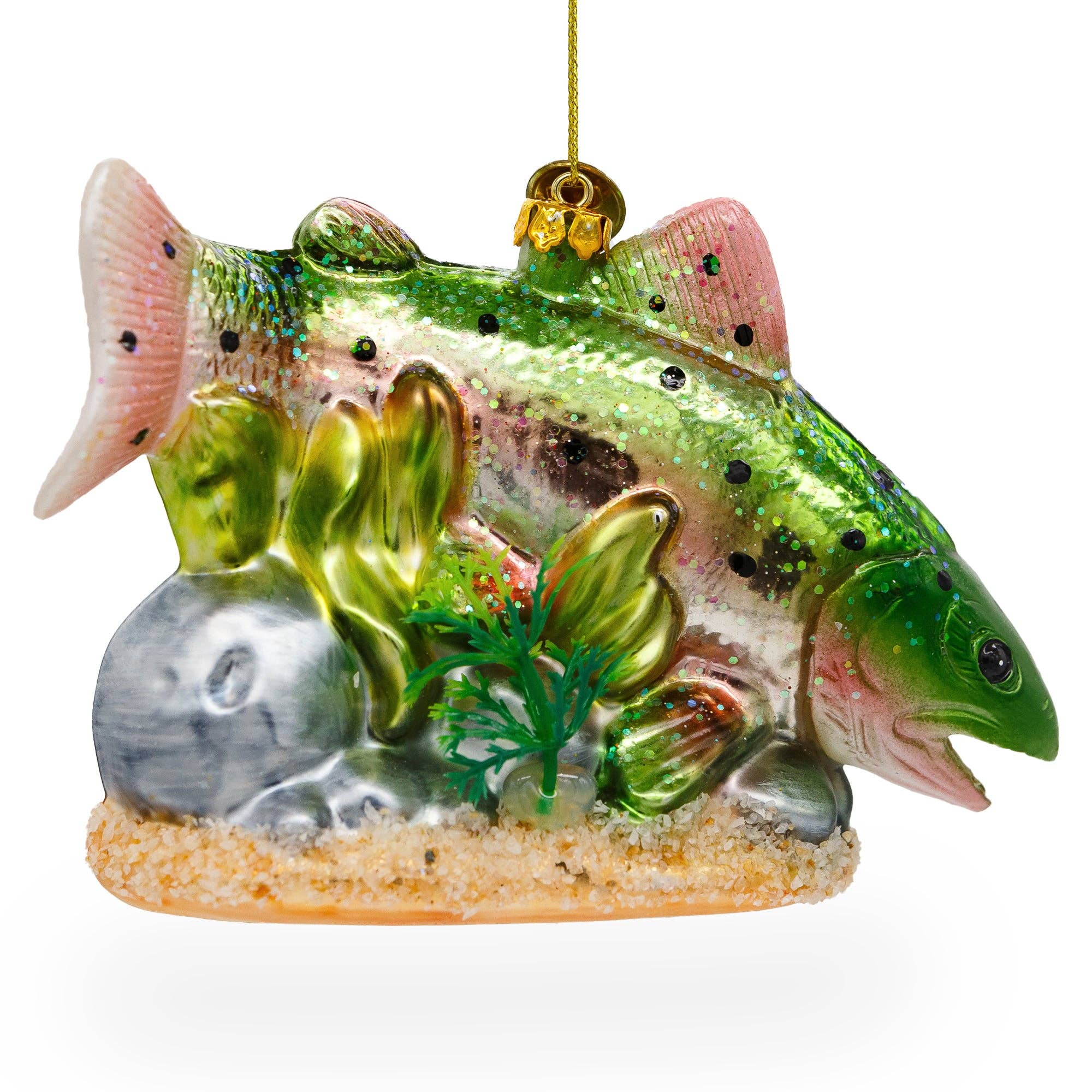 Lush Salmon Fish with Seaweed Glass Christmas Ornament | Putti Christmas Decorations 