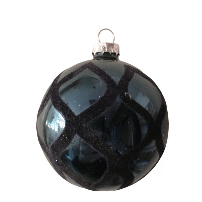 Shiny Blue with Velvet Pattern Ball Ornament