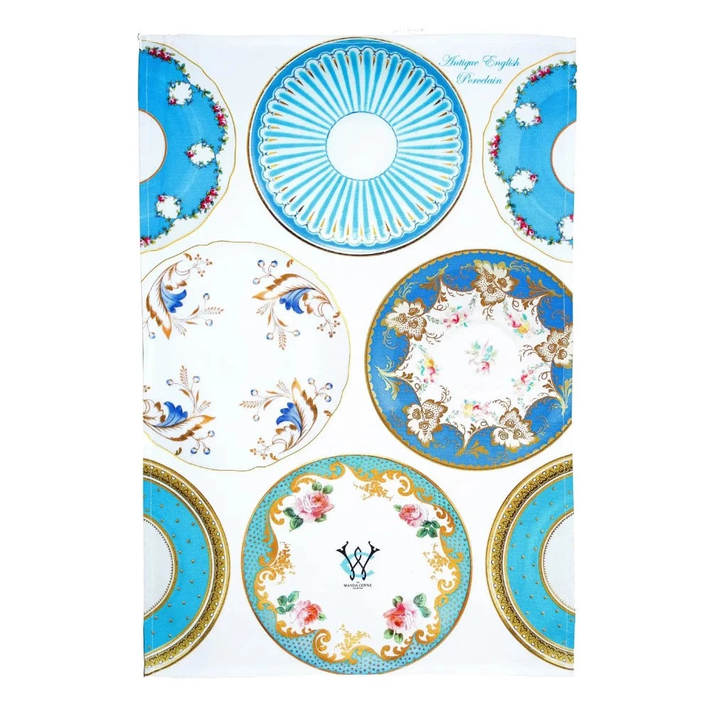 Antique Turquoise English Porcelain Tea Towel