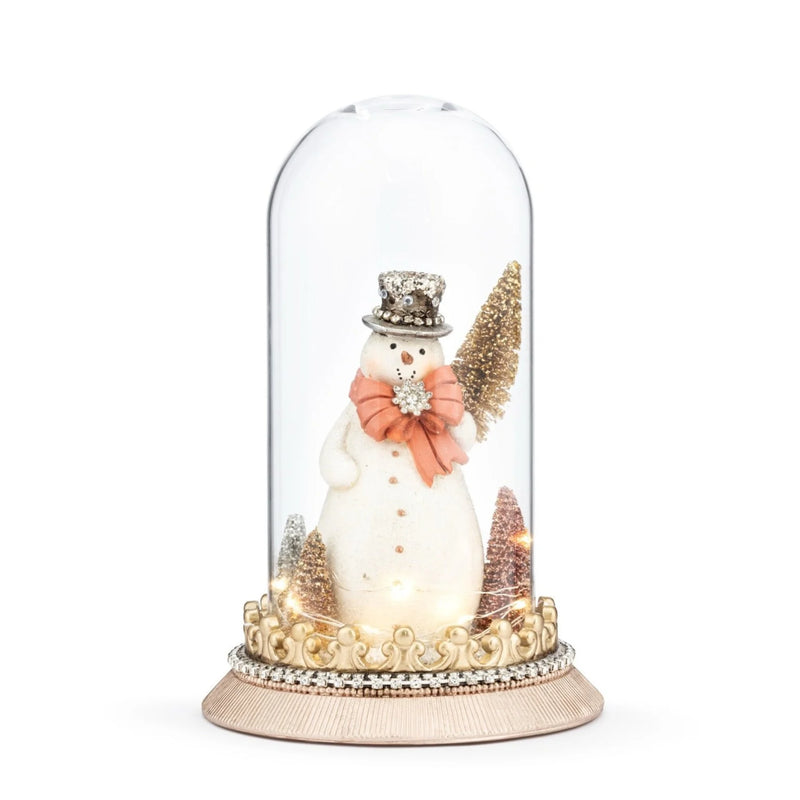 Sparkle & Joy Sparkle Snowman with Trees Lit Cloche