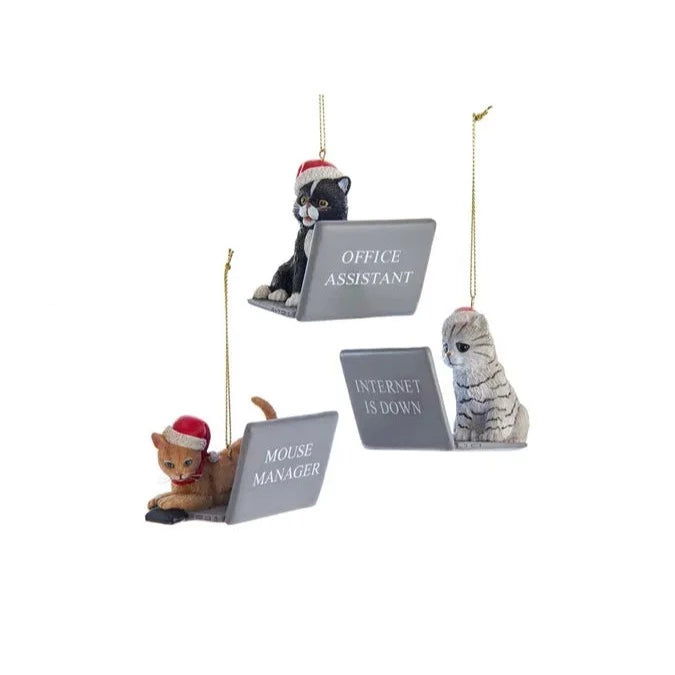 Computer Cat with Santa Hat Ornament | Putti Christmas Decorations 