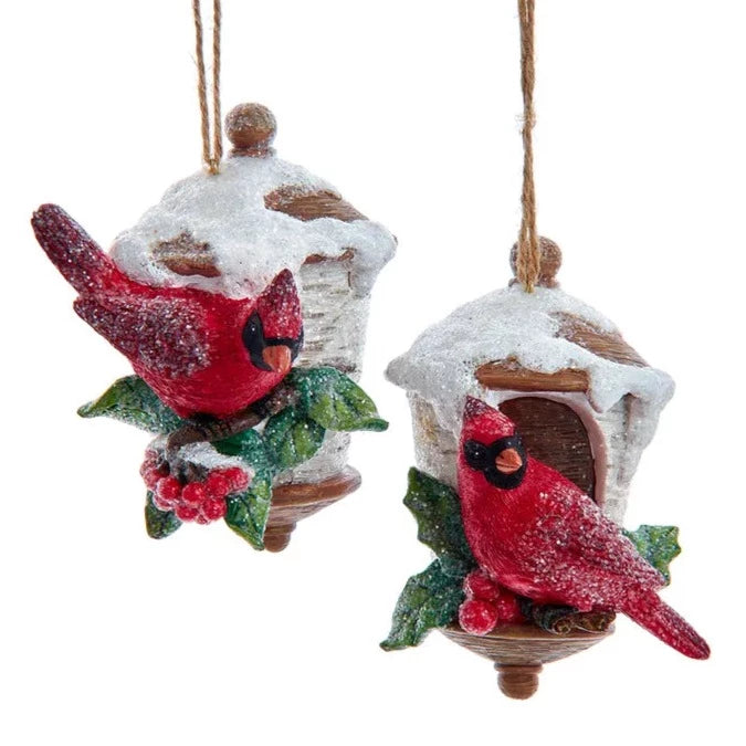 Birch Berries Birdhouse With Cardinal Ornaments  | Putti Christmas Decorations 