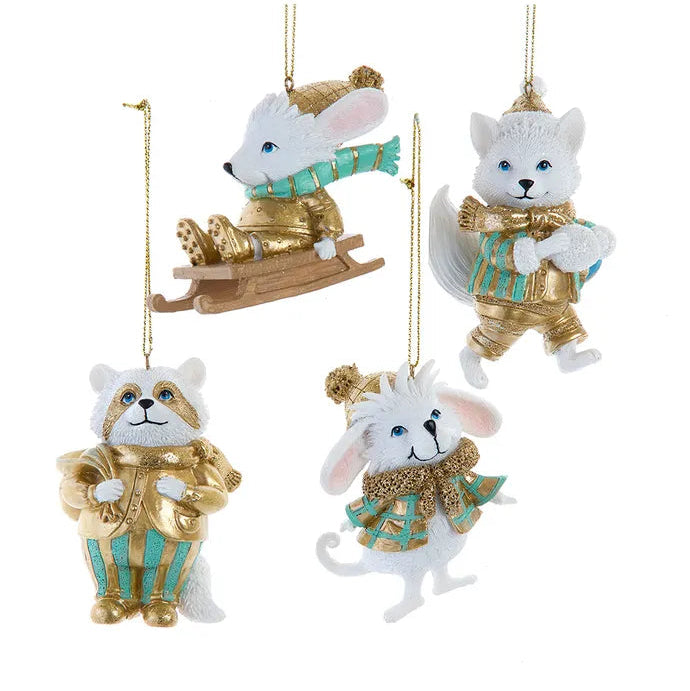 Aqua & Gold Wodland Animal Ornaments  | Putti Christmas Decorations 