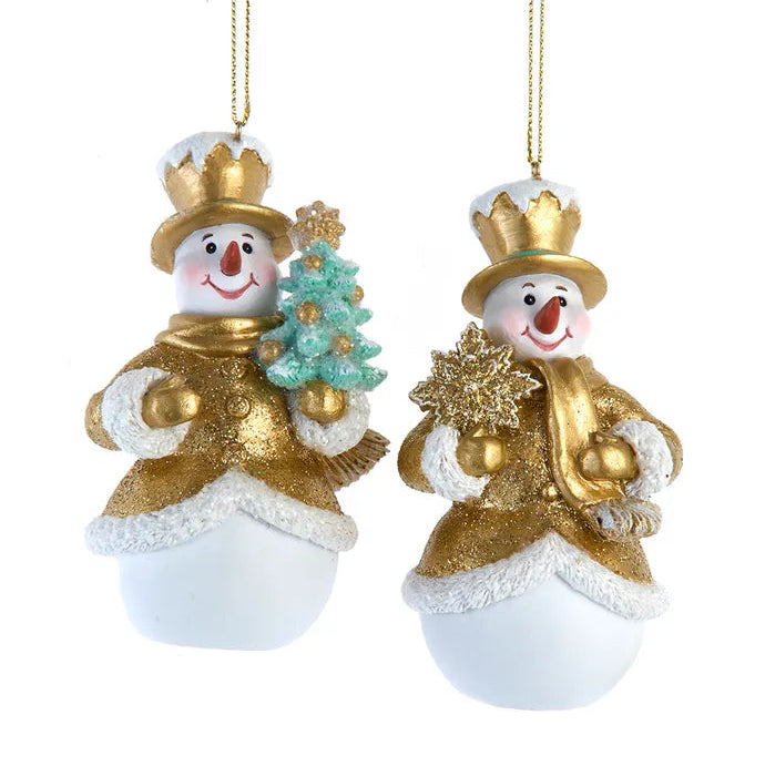 Aqua & Gold Resin Snowman Ornaments | Putti Christmas Decorations 