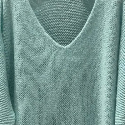Mohair Blend V-Neck Sweater  - Soft Aqua - Putti Fine Furnishings