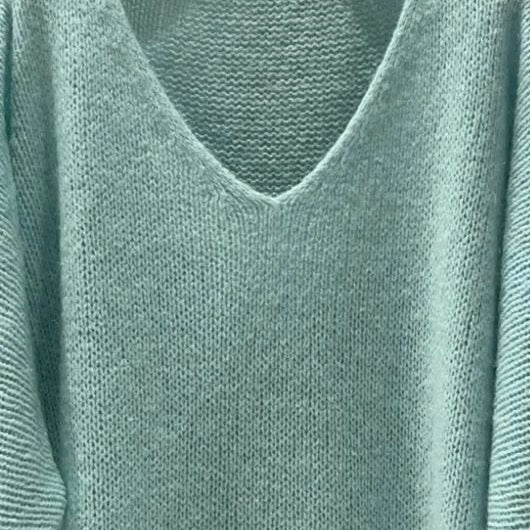 Mohair Blend V-Neck Sweater  - Soft Aqua - Putti Fine Furnishings