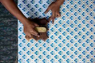 Block Printed Waste Paper Basket - Trellis Indigo