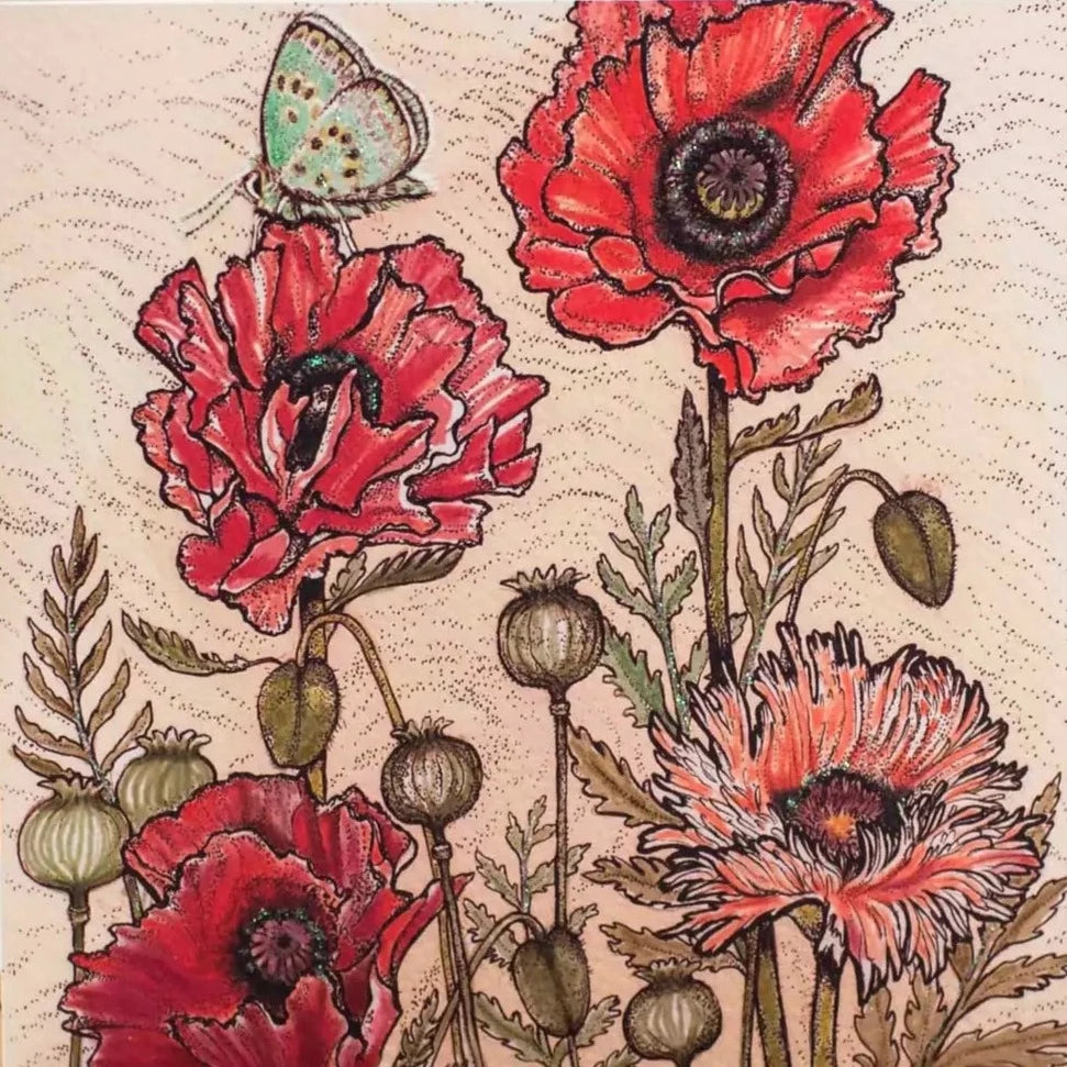 Poppies and Butterfly Greeting Card | Putti Fine Furnishings Canada 