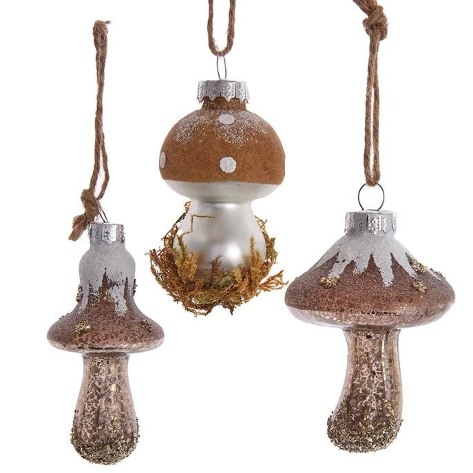 Rustic Mushroom Glass Ornaments