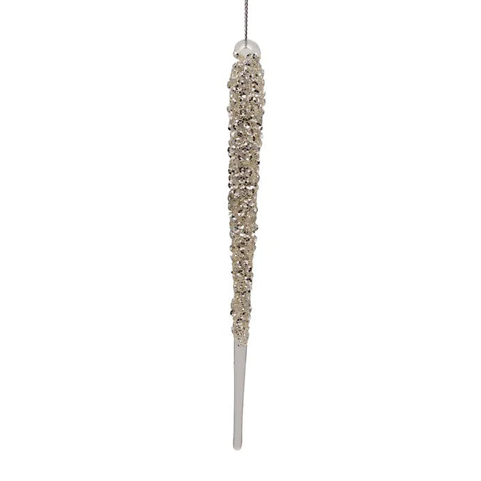 Silver Glitter Glass Icicle Ornament  | Putti Christmas 