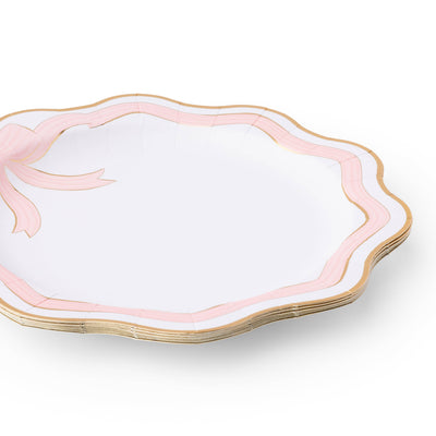 Bonjour Fête Elegant Pink & Gold Bow Paper Dinner Plates