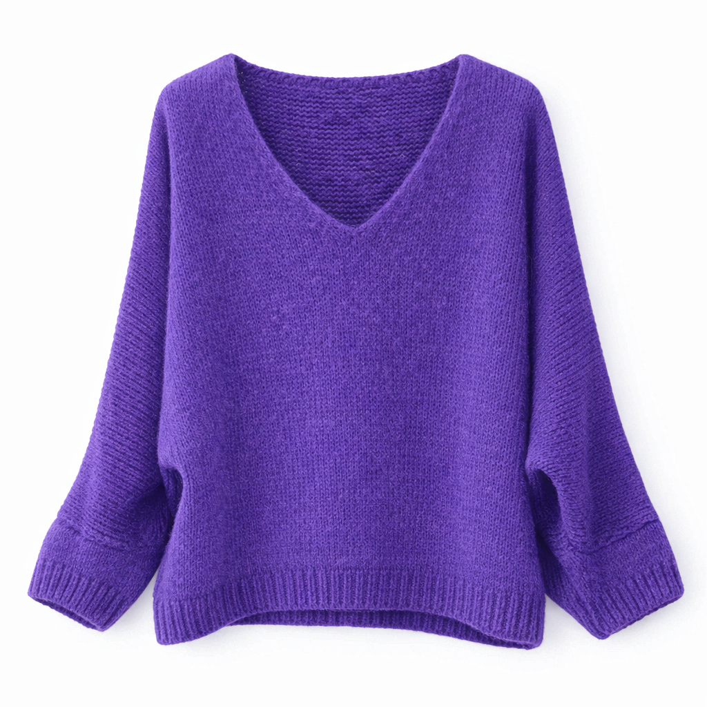 Mohair Blend V-Neck Sweater  - Deep Purple - Putti Fine Furnishings