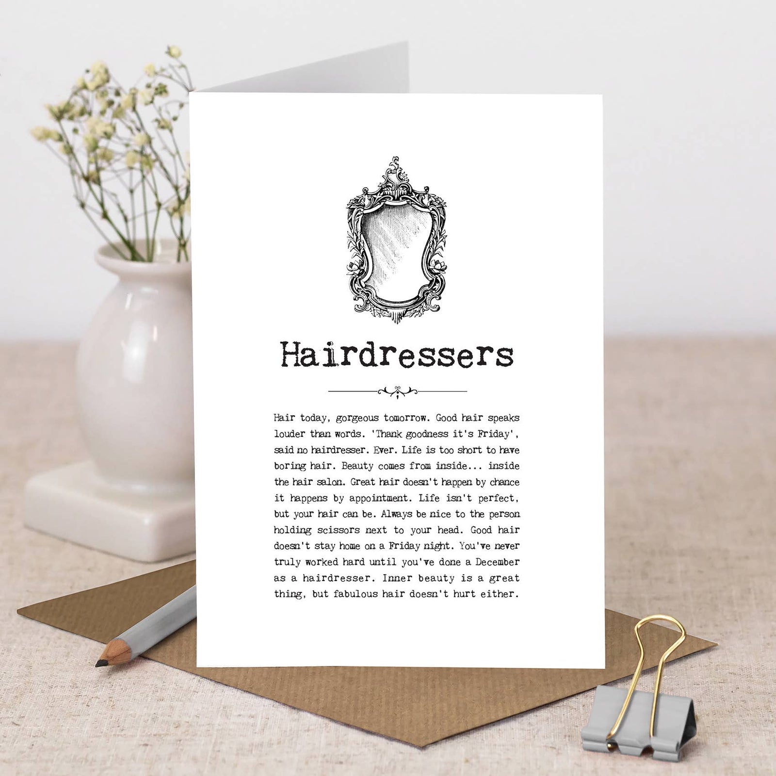 Hairdresser Quotes Card With Vintage Mirror