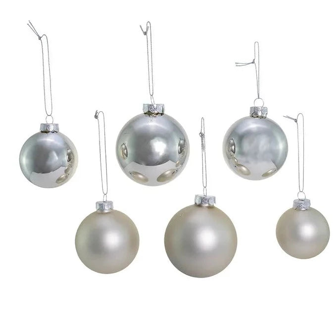 Kurt Adler Shiny Silver and Matte Pearl Ornaments - 20 Piece Box Set