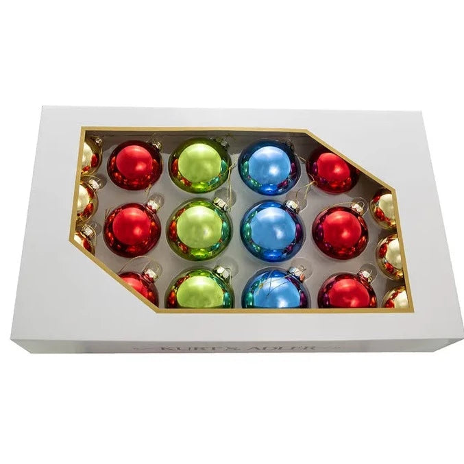 Kurt Adler Shiny and Matte Multi Color Ornaments - 20 Piece Box Set