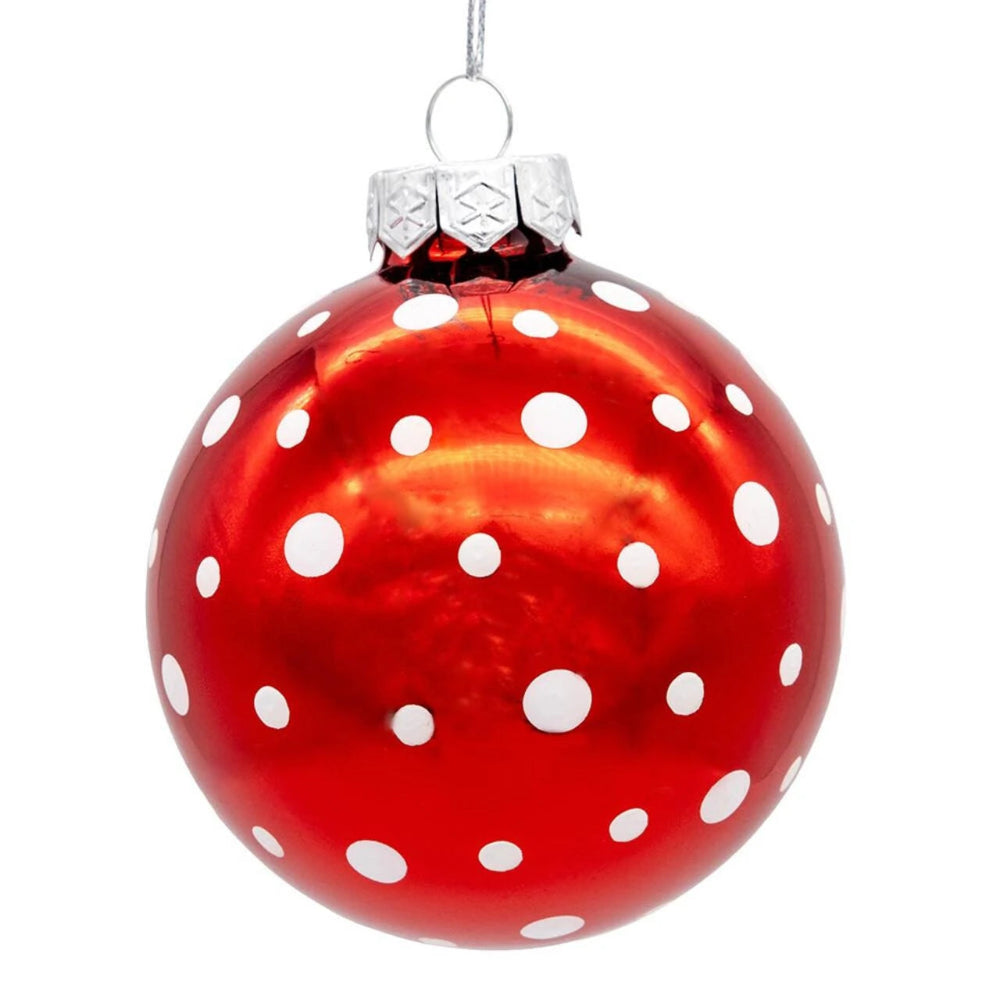 Shiny Red with White Dot Glass Ball Ornament | Putti Christmas Decorations 